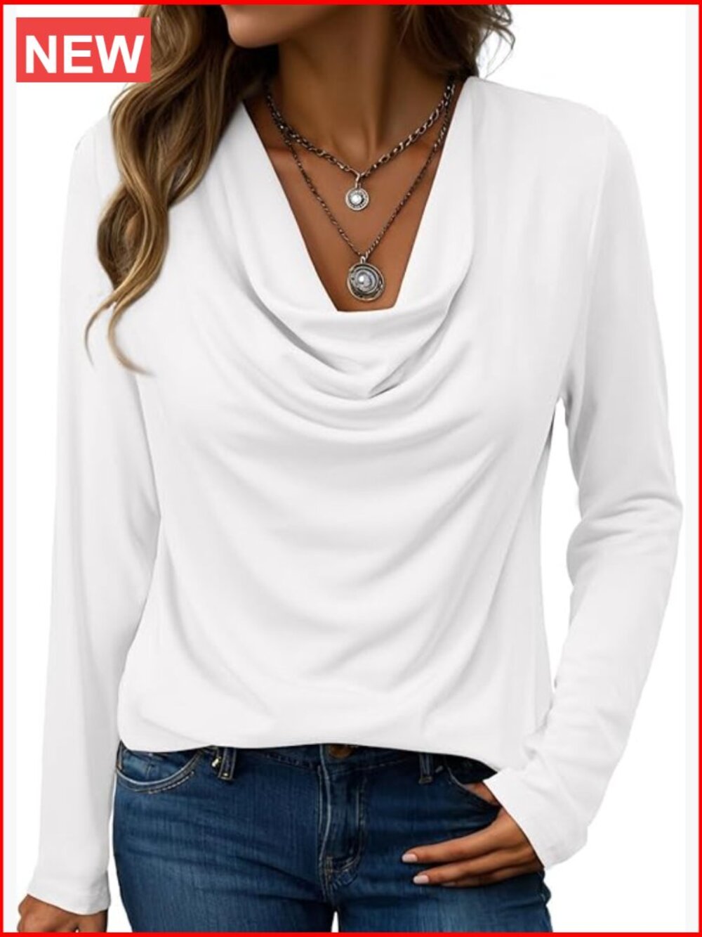 Polyester Elastane Cowl Neck Tunic Top Long Sleeve Office Casual